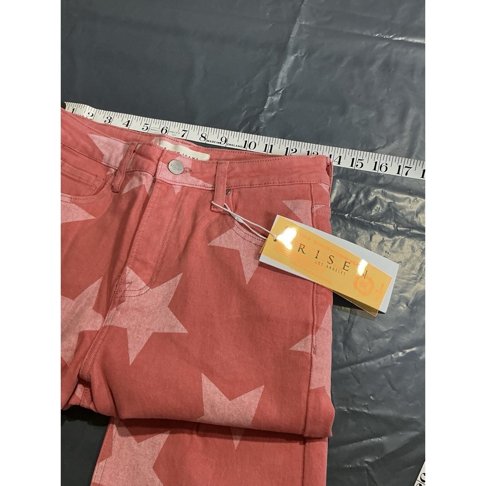 RISEN Jeans 5/27 Peach Blossom Star Print Distressed Raw Hem NWT RDP5609 - Picture 12 of 14